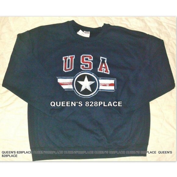 NWT Gildan Mens Sweatshirt XL Patriotic USA Navy Blue & Red American Pride - Picture 1 of 5